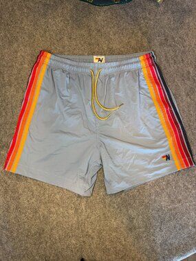Aviator Nation 5 Stripe Flex Shorts Islanda Blue Size 32 Men Swim Board Shorts